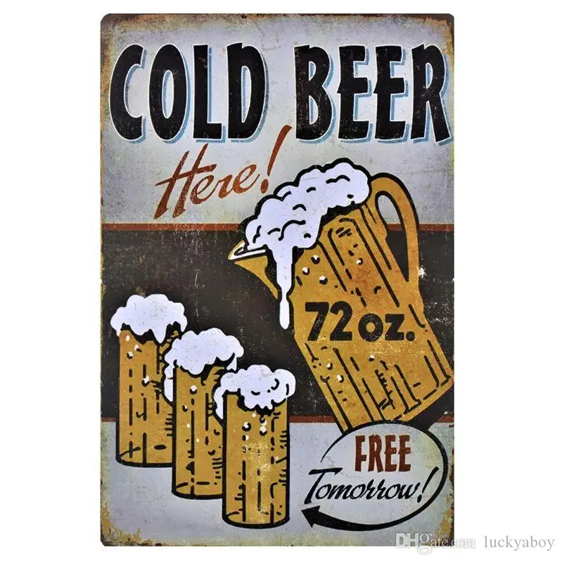 

Холодное пиво здесь бесплатно завтра Ретро металлический знак винтажное ремесло жестяной знак Ретро металлическая картина постер Бар Паб ...