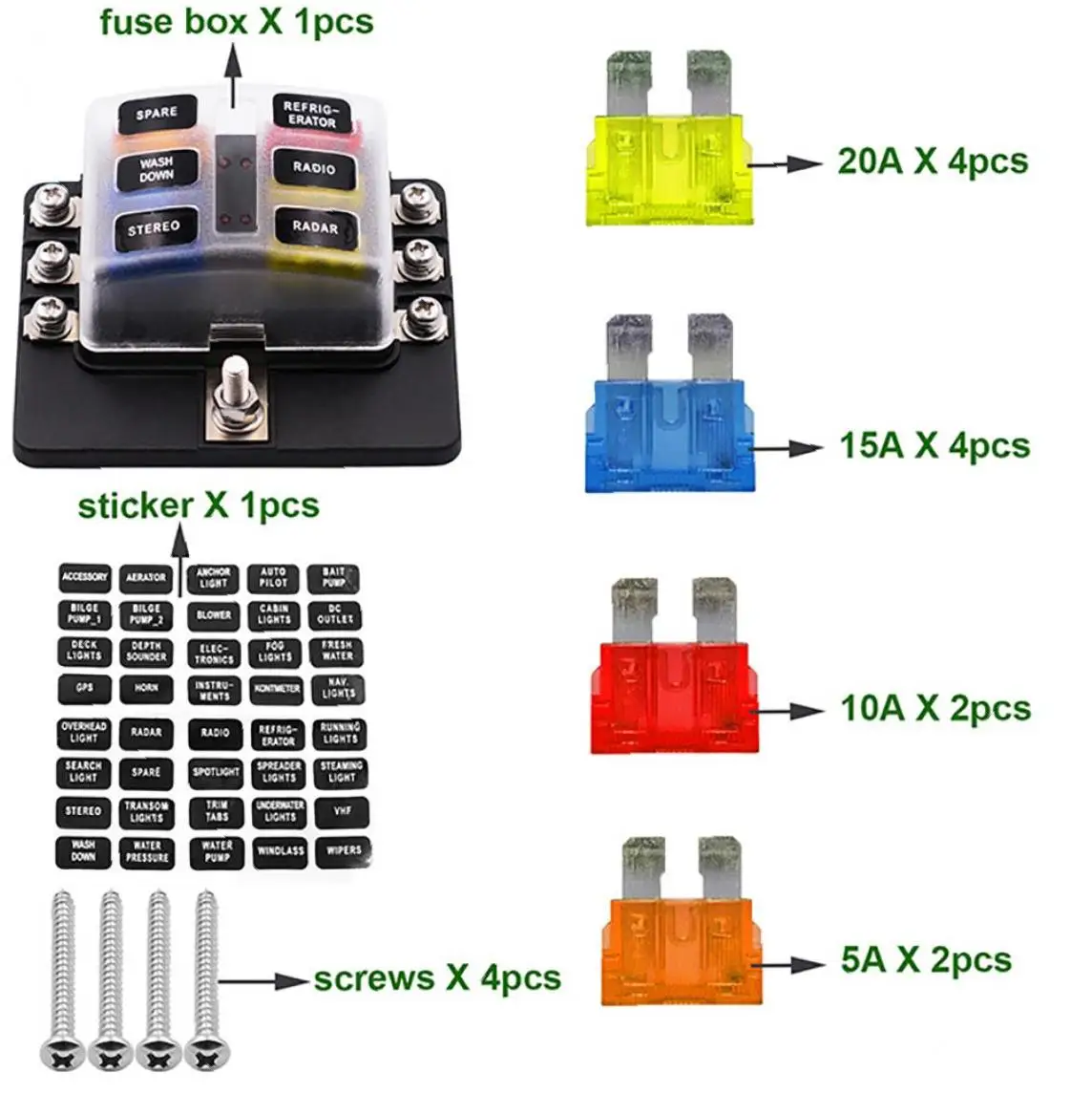 6-Way блок предохранителей держатель предохранителя с Светодиодный индикатор 12 ~ 32V