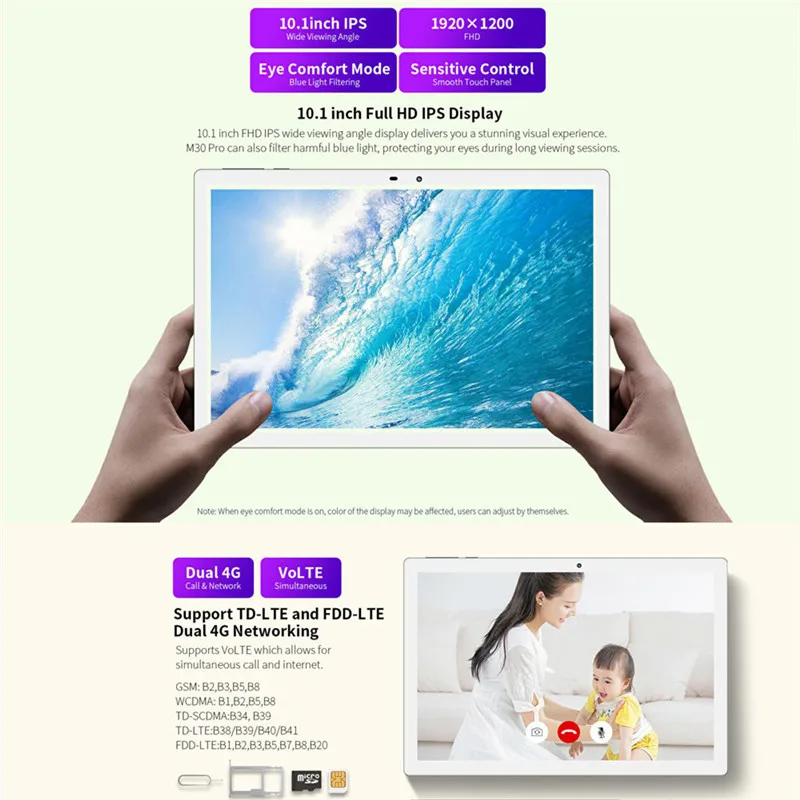 

Teclast M30 Pro 10.1 Inch Tablet Android 10 P60 8 Core 4GB RAM 128GB ROM IPS 1920*1200 4G Call Network Dual Wifi GPS Tablets PC