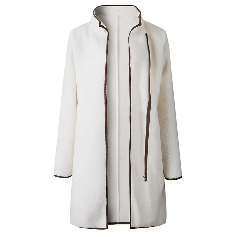 

Winter Coat Women Fleece Jacket Turtleneck Solid Color Long Sleeve Zipper Parka Jacket Korean Windbreaker Jacket Female Coat
