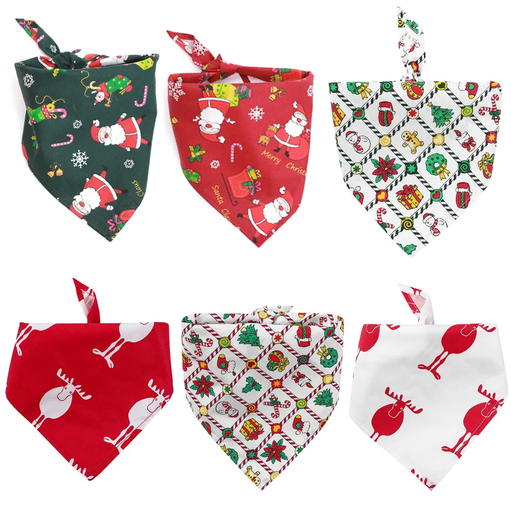 

Christmas Pet Dog Bandana Small Medium Large Dogs Bibs Scarf Santa Print Puppy Pet Collars Grooming Costume Accessories