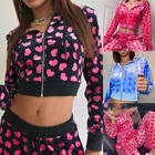 Бархатные милые толстовки Y2K, женские куртки с принтом сердца, на молнии, с длинным рукавом, укороченные свитшоты, Осенние Топы