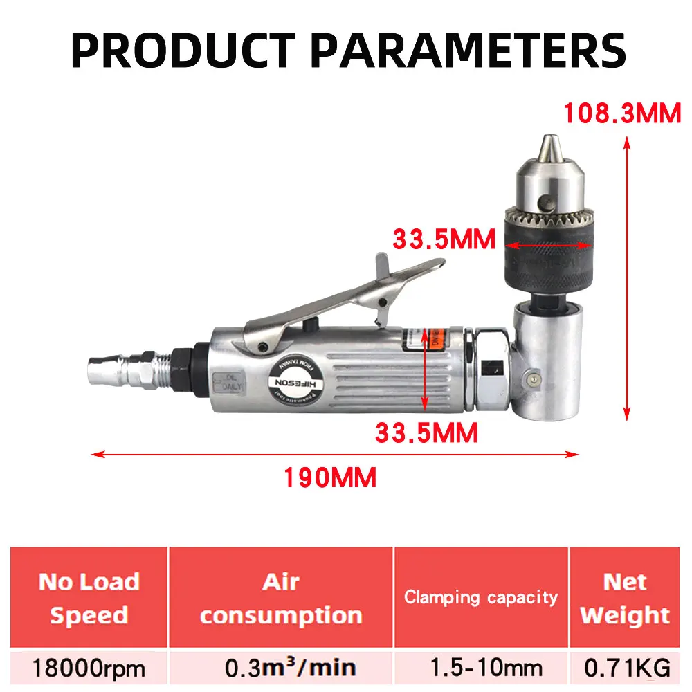 HIFESON 3 / 8 " Elbow Air Pneumatic Drill Forward & Reverse Speed Regulating Gear Stirring Drilling Machine Grinder 1.5-10mm |