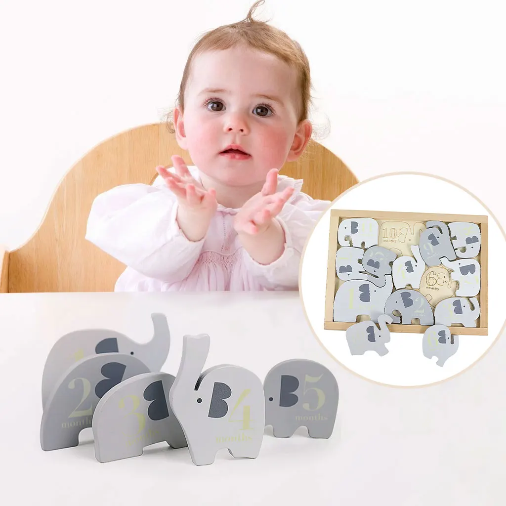

12pcs Animal Wooden Elephant Puzzle Jigsaw Preschool Learning Gift for Children Toddlers Math Stacking Early Learning