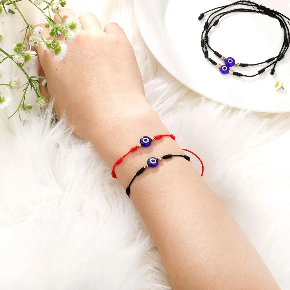 

Turkish Lucky Evil Bule Eye Bracelet For Women Classic Handmade Braided Rope Lucky Jewelry Red Black String Bracelet Female 2Pcs