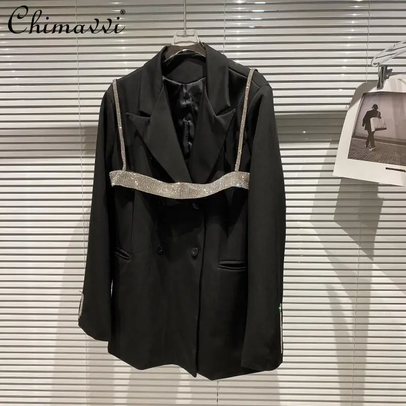 

Новинка Весна 2021, Женский блейзер, верхняя одежда, модный дизайнерский комплект из двух предметов, женский черный пиджак с длинным рукавом