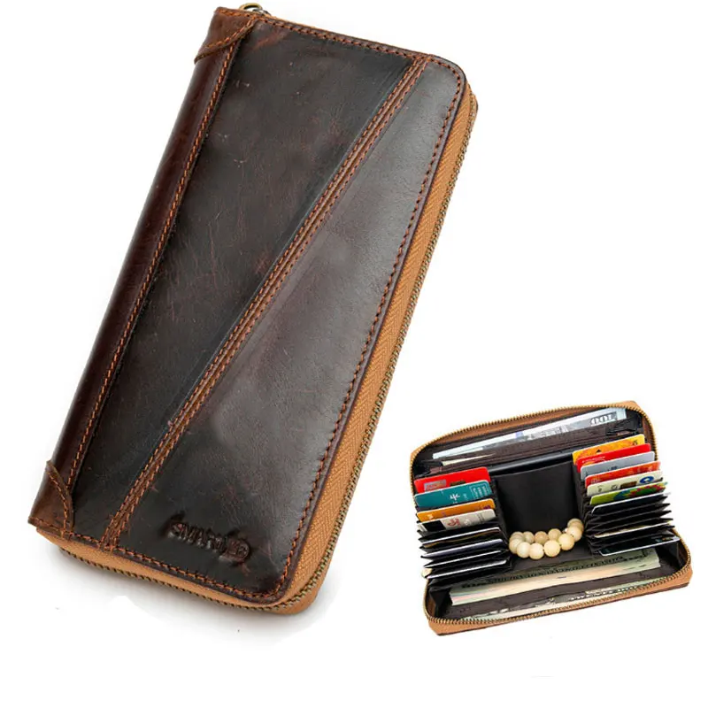 Genuine Leather Men Luxury Brand Clutch Wallet Brand Male Card Holder Long Zipper Around Travel Purse With Passport Holde