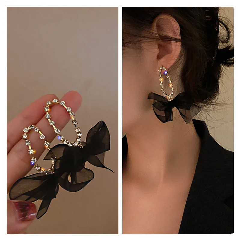 

Long Earrings Women Bow Tassel Earings Front and Back Crystal Bow Tassel Earrings Female Long Temperament Butterfly Earrings