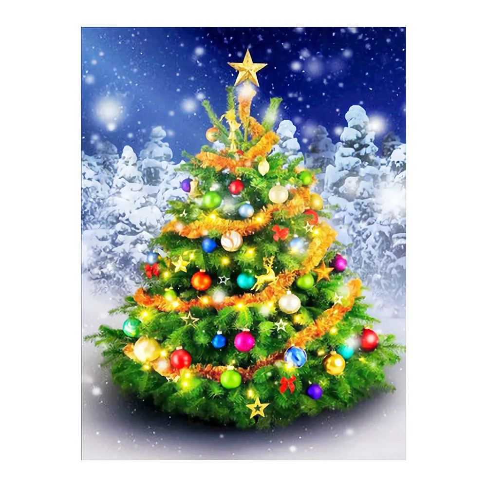 В рождественском стиле с зимним принтом дерево Алмазная картина круглый полный