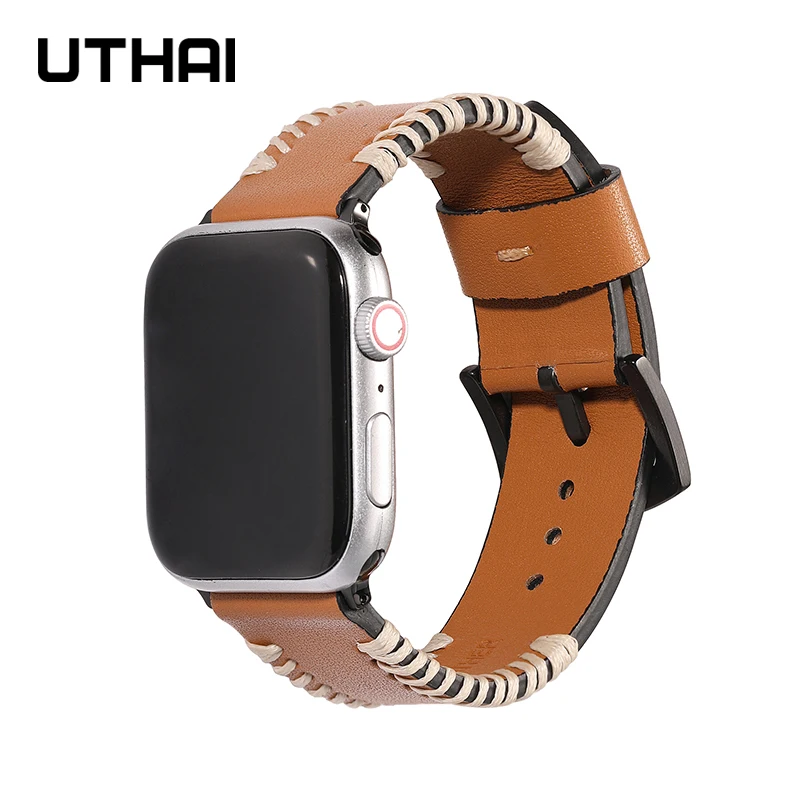 UTHAI P94 кожаный ремешок для Apple Watch 7 6 SE 5 4 38 мм 40 iwatch5 3 2 1 часов 44 42 браслет | Наручные