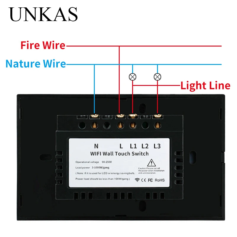 Настенный светильник ель света UNKAS стандарта США переключатель с Wi Fi 2 клавиши 1