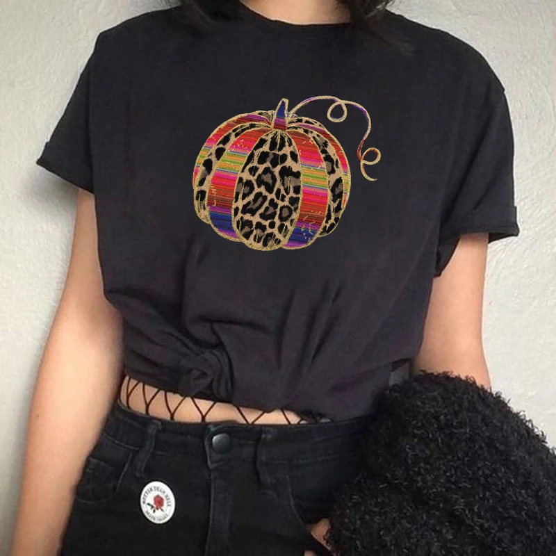 

Plus Size Colorful Pumpkin Printing Halloween T Shirt Summer Women Clothes Tops Casual Crew Neck Harajuku Shirts for Ladies