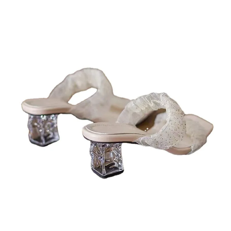 

Fashion Women Sandals Slip On High heels Slipper Square Toe Slides Shoes Slippers Woman Gladiator Sandals Plus Size
