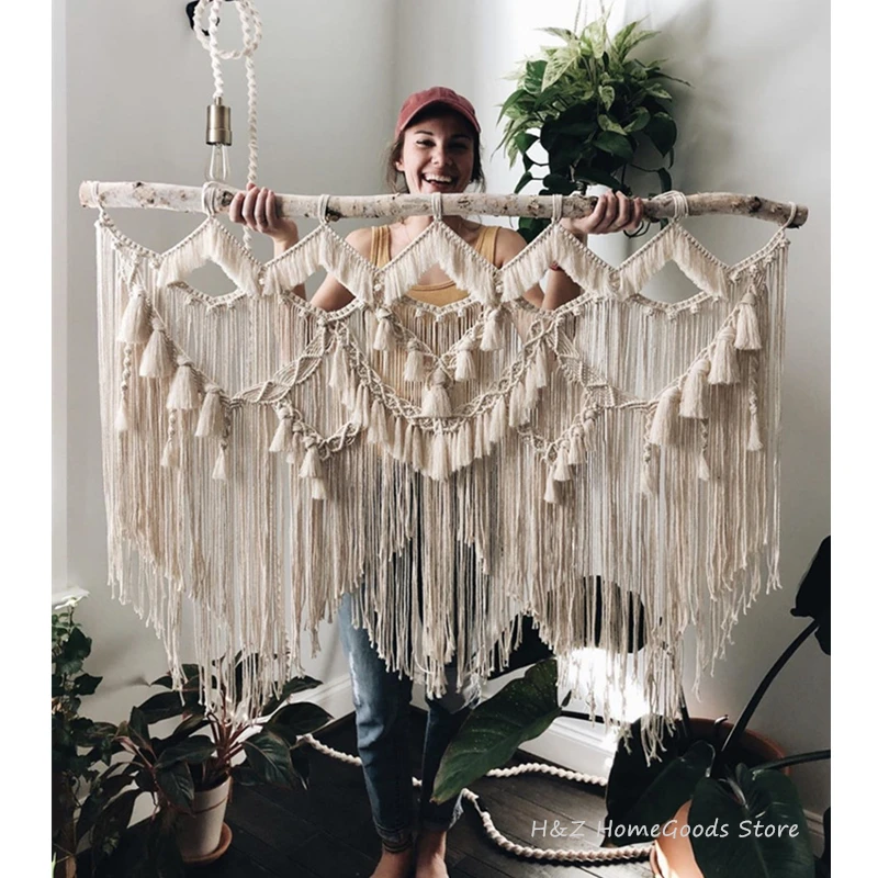 

Large Macrame Wall Hangding Geometric Art Room Decor Bohemian Home Bedroom Background Chic Handicrafts Woven Tapestry