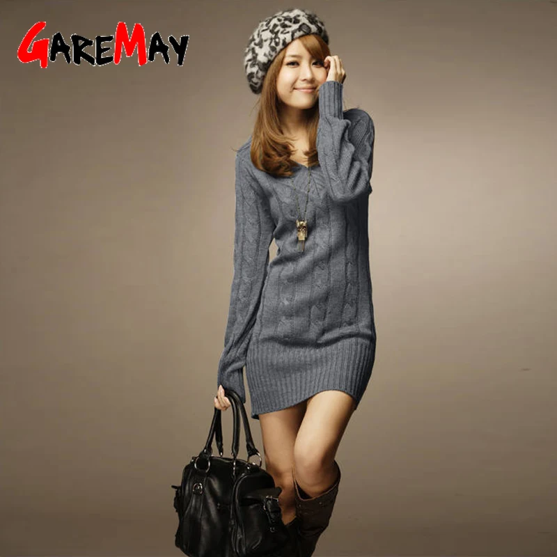 Plus Size Sweater Dress Female Winter Warm Thick Coarse Knitted Long Sleeve Elastic Bodycon Ladies Jumper | Женская одежда