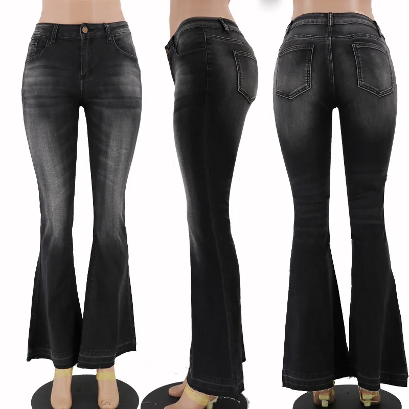 

Summer 2021 Black Jeans Women Vintage Skinny Low Waist Bell Bottom Jeans Denim Pants Woman Plus Size Trousers