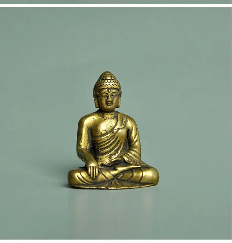 Портативная винтажная латунная статуя будды карманная сидячая скульптура для