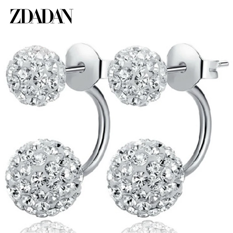 

ZDADAN 925 Sterling Silver 8mm 10mm 12mm Ball Earrings For Women Fashion Jewelry