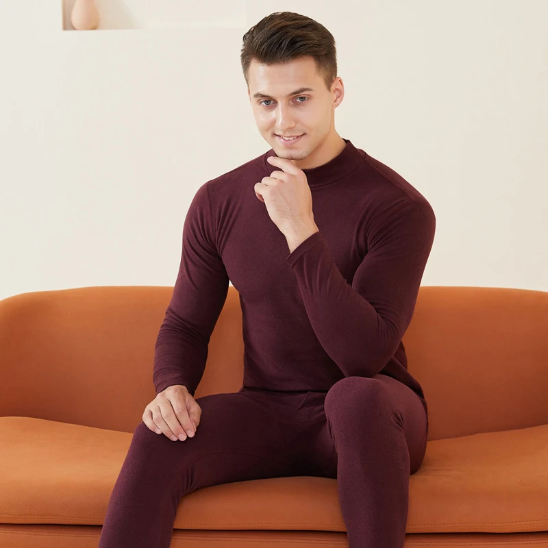 Middle Neck Thermal Underwear Set Men's Solid Color Round Neck Autumn And Winter New Autumn Clothes Autumn Pants Bottomwear