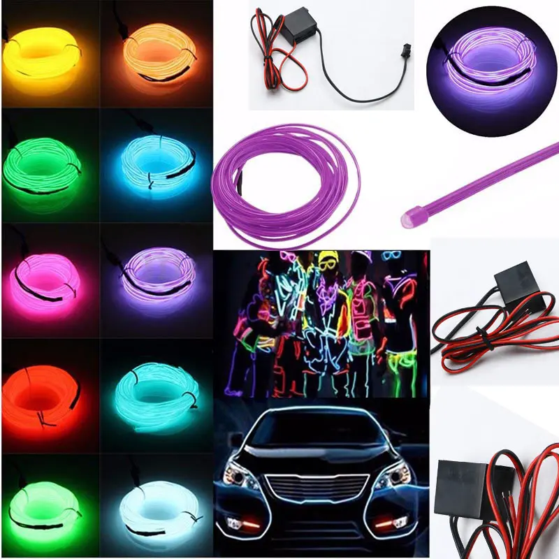 Гибкий неоновый светильник EL Wire RGB 1/2/3/5 м светодиодный DC12V гибкая трубка для