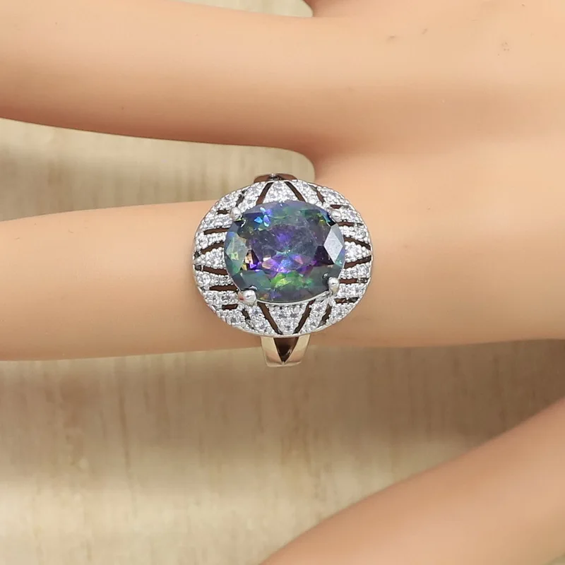 Серебряный Цвет набор украшений для женщин Радуга Кубический цирконий серьги в