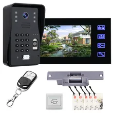 7 inch Fingerprint RFID Video Door Phone Intercom Doorbell Kits with NO Electric Strike Lock+Wireless Remote Control RFID Unlock