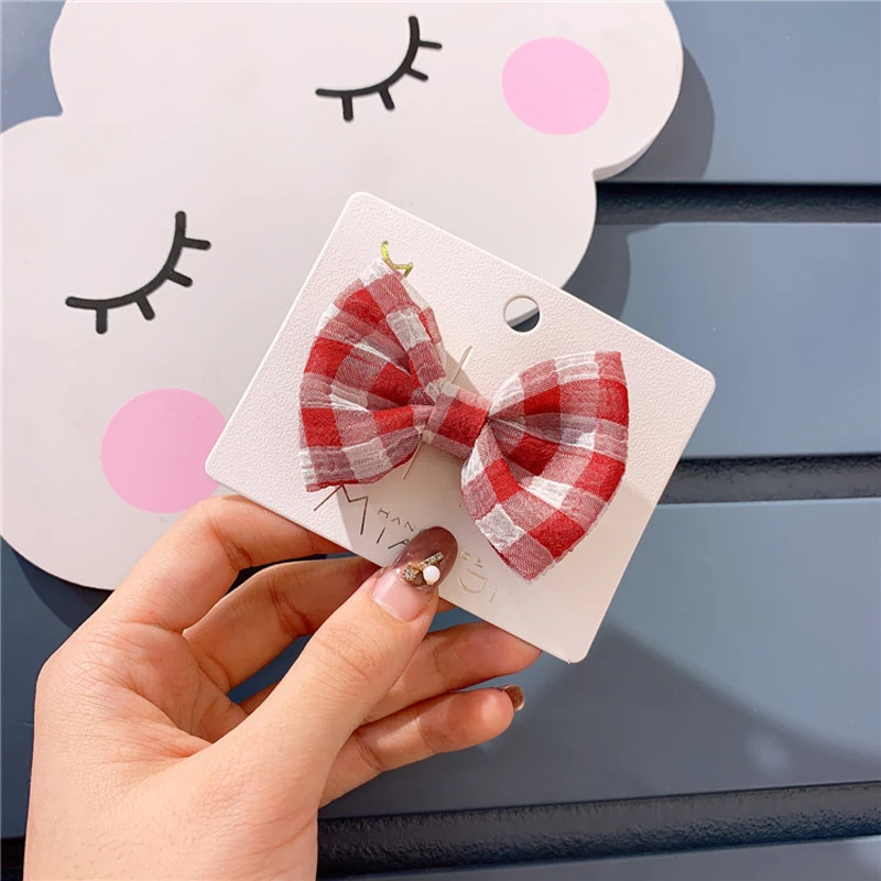 1 шт. милый детский головной убор заколка с клетчатой тканью заколки ручной