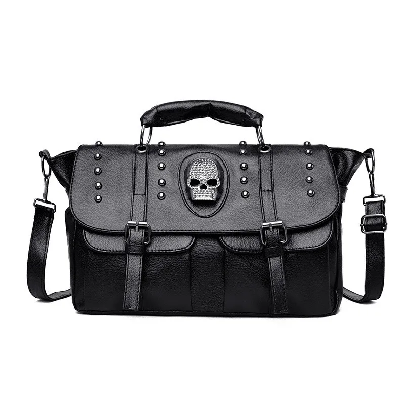 

Women Handbag Grid Female Shoulder Bags Skull Head PU Tote Plaid Girls' Gift Purse Handbag for Women