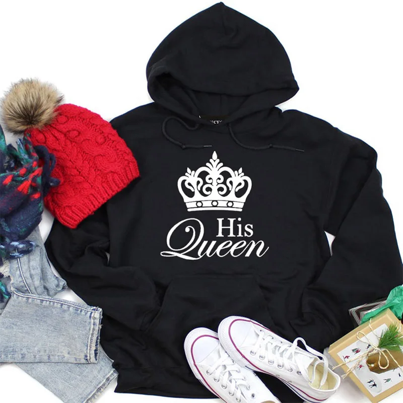 KING QUEEN толстовки для пар Harajuku для женщин мужчин унисекс черная толстовка с капюшоном длинный рукав женский пуловер Топы