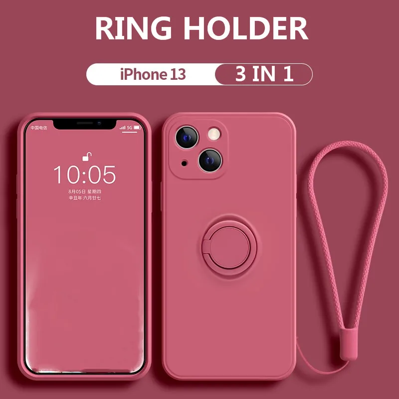 Original Liquid Silicone Phone Case For Huawei P30 P20 P40 Pro Lite Mate 20 30 40 Pro Stand Ring Holder Thin Hands Strap Cover