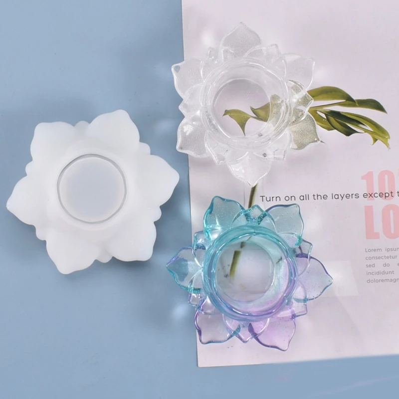 

DIY Storage Box Crystal Epoxy Resin Mold 3D Lotus Candle Holder Silicone Mould