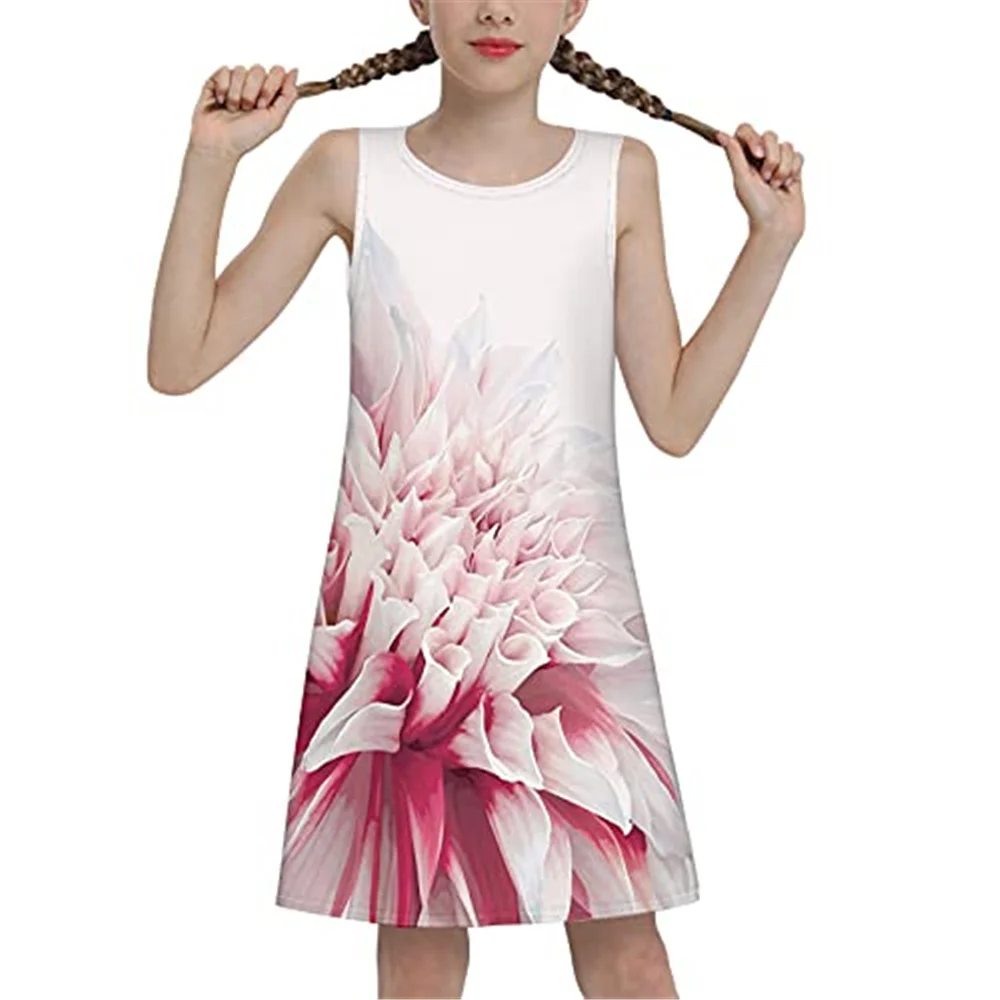 

Girls sleeveless dress color printing cute tunic jacket summer suspender skirt casual party sundress