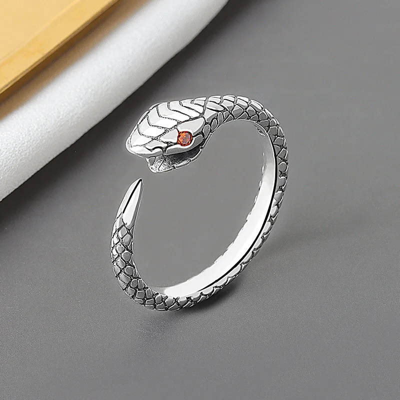 

Vintage 925 Sterling Silver Jewelry Opening Rings Snake Shape Cocktail Ring For Women Party Ring Jewelry Accessories jz135