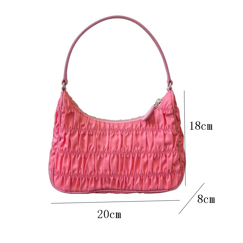 

2021 Luxury Design Women Pleated Bag Candy Color Half Moon Underarm Bag Nylon Shoulder Bag Flap Purses Tote