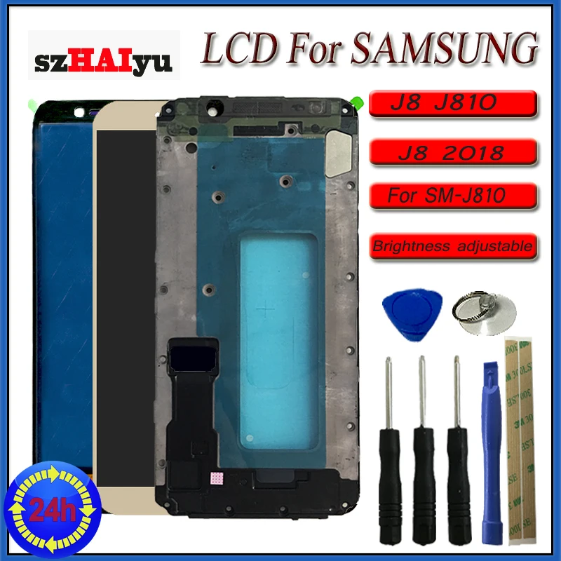 ЖК-экран J810 с регулируемой яркостью для samsung Galaxy J8 J800 2018 J810F J810Y J810G рамкой |