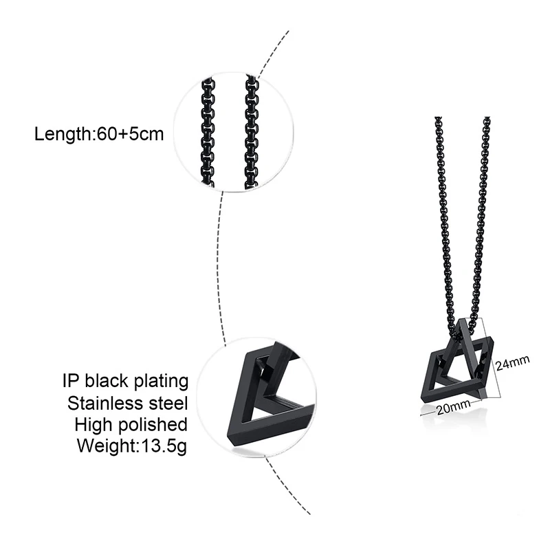 

Vnox Minimalist Geometric Men Pendant Stainless Steel Interlocked Hollow Trangle Square Simple Necklace Punk Vintage Xmas Gift
