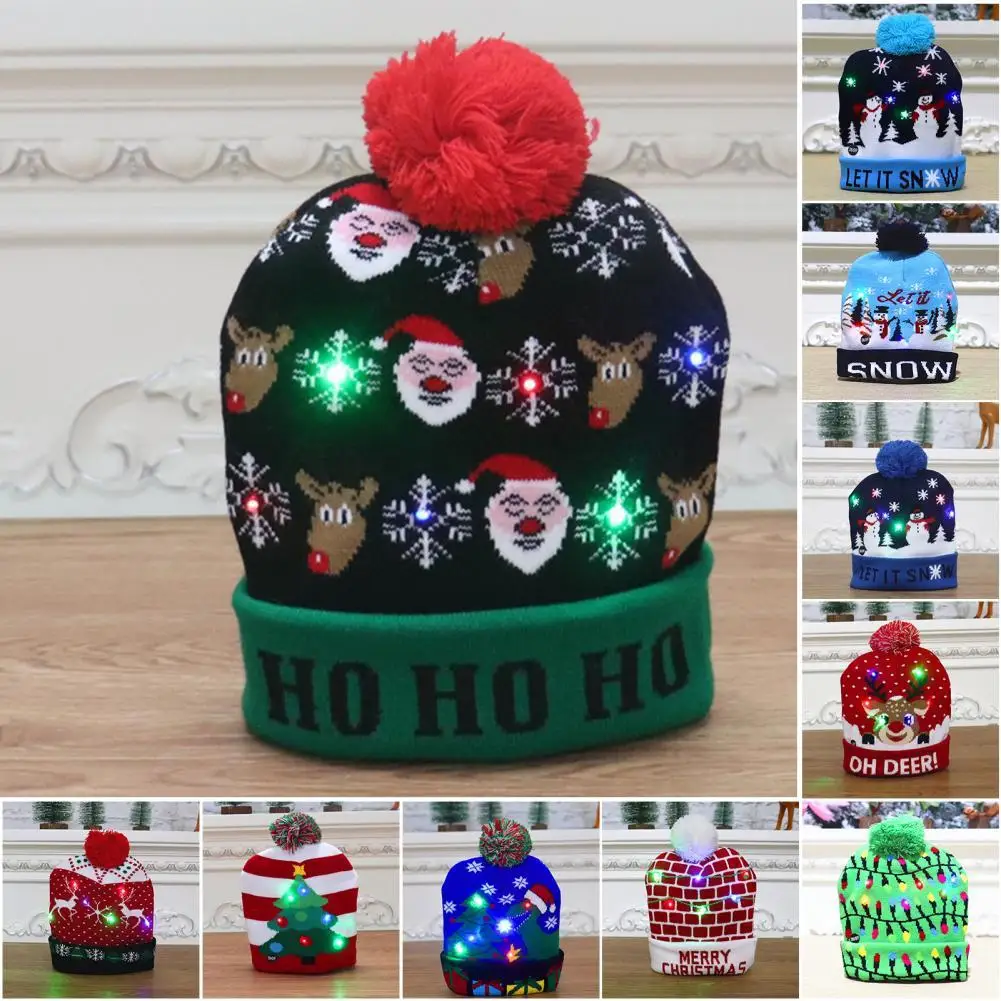 

Christmas Hat 3 Glowing Modes High Elastic Knitted Fabric LED Xmas Themed Hat for Party