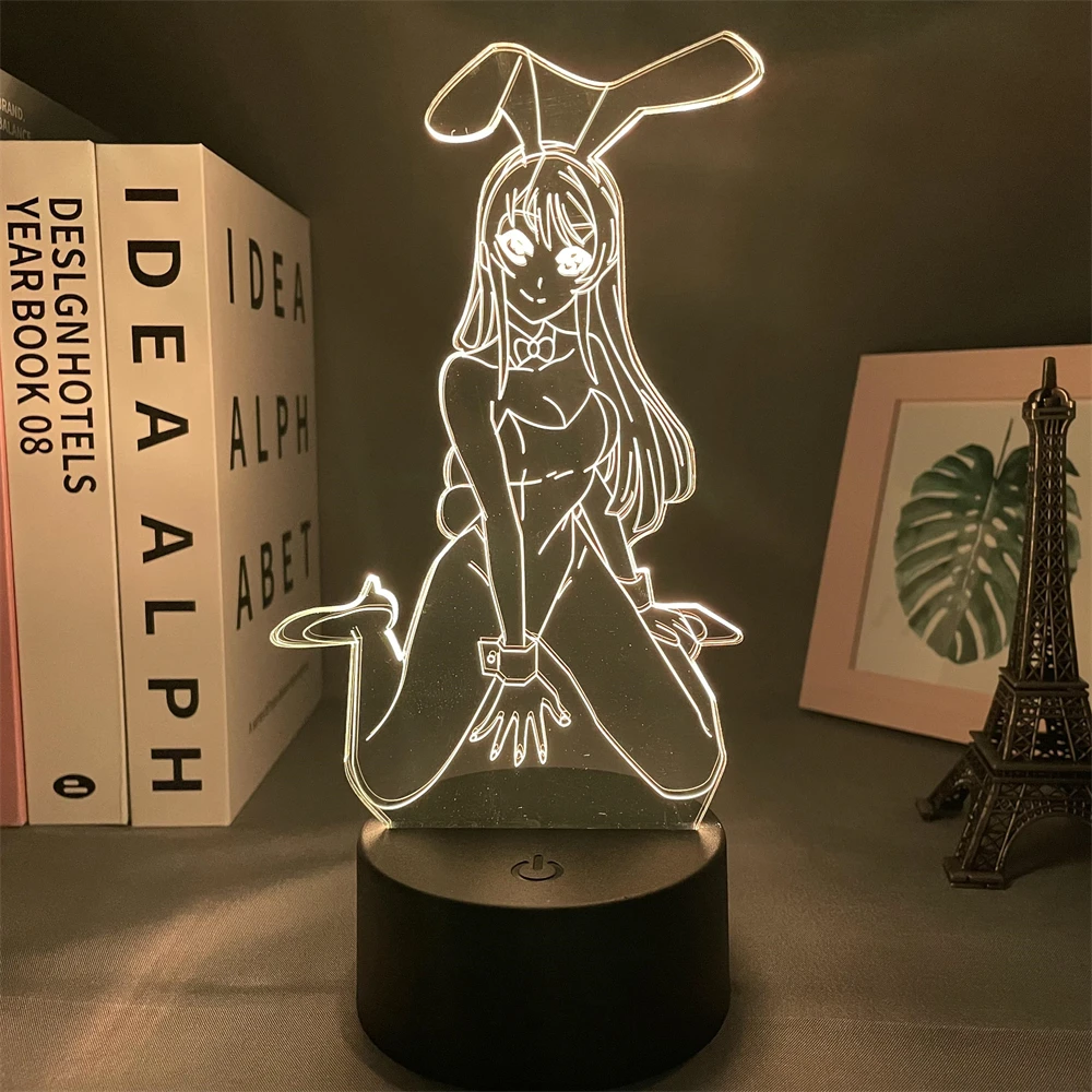 

Bunny Girl senior Waifu Sakurajima Mai Anime Figure Led Illusion Night Lights Cool Gift For Friend Lava Lamp Manga Bedroom Decor