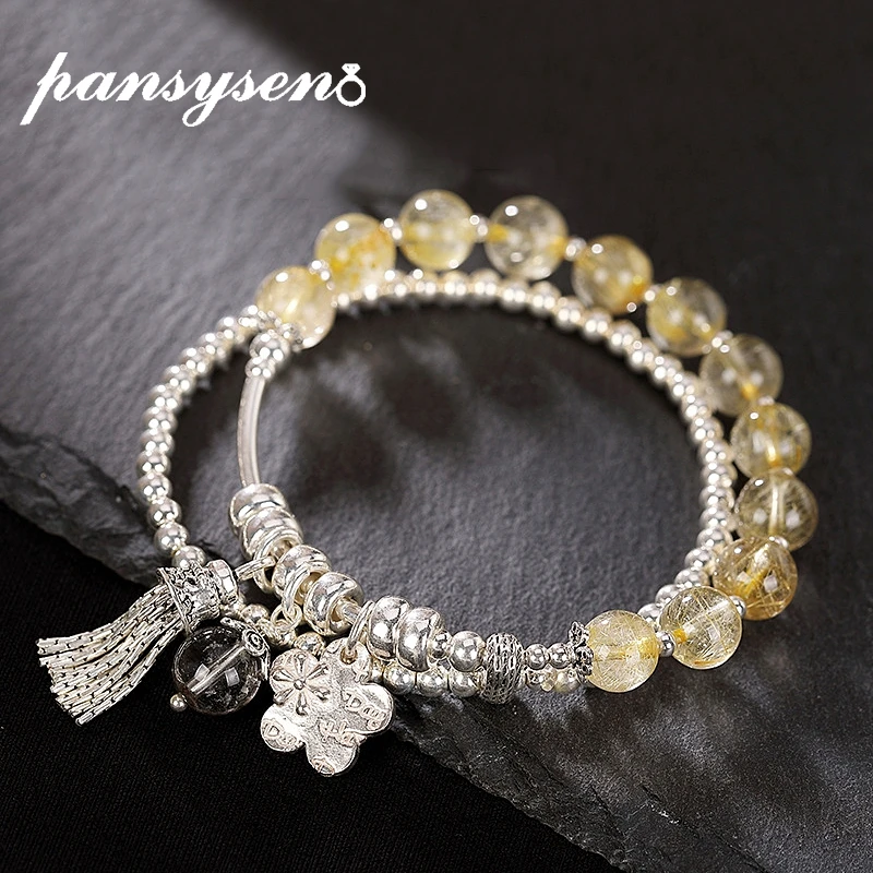 Женский браслет с рутилированным кварцем PANSYSEN из натурального серебра 925 пробы