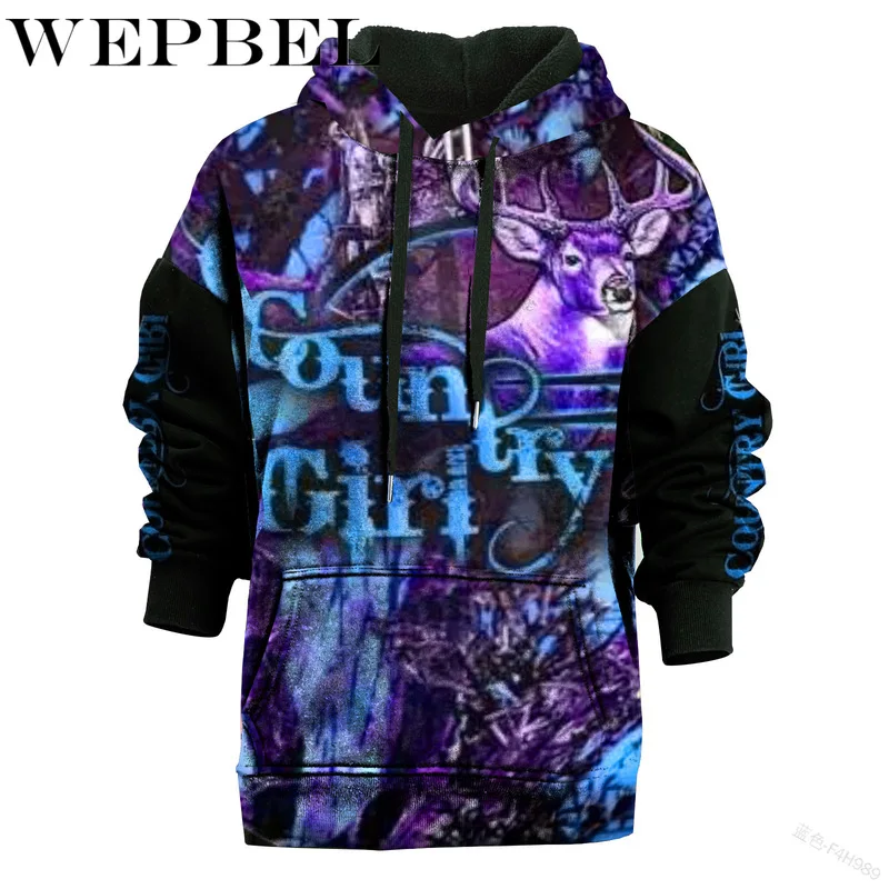 

WEPBEL Women Autumn Winter Thick Hooded Coat Casual Ladies Long Sleeve Loose Print Hoodies Hip Hop Thick Pullover Top