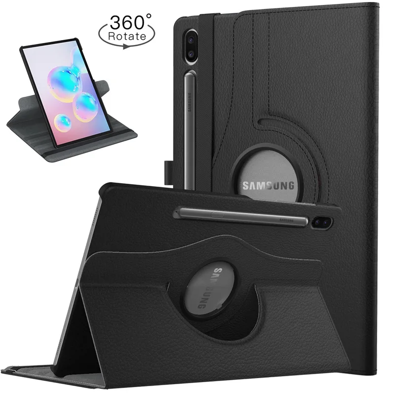 Black Чехол для Samsung Galaxy Tab S6 10,5 2019360 градусов вращающийся мульти-угол обзора умный кожаный поворотный Чехол для Galaxy Tab S6 - Цвет: Black