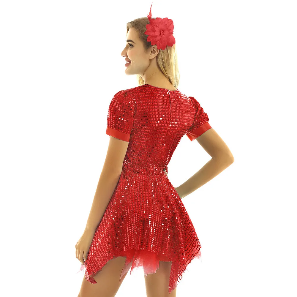 ChicTry для женщин Блестящие Блестки сетка тюль платье латинских танцев с заколка