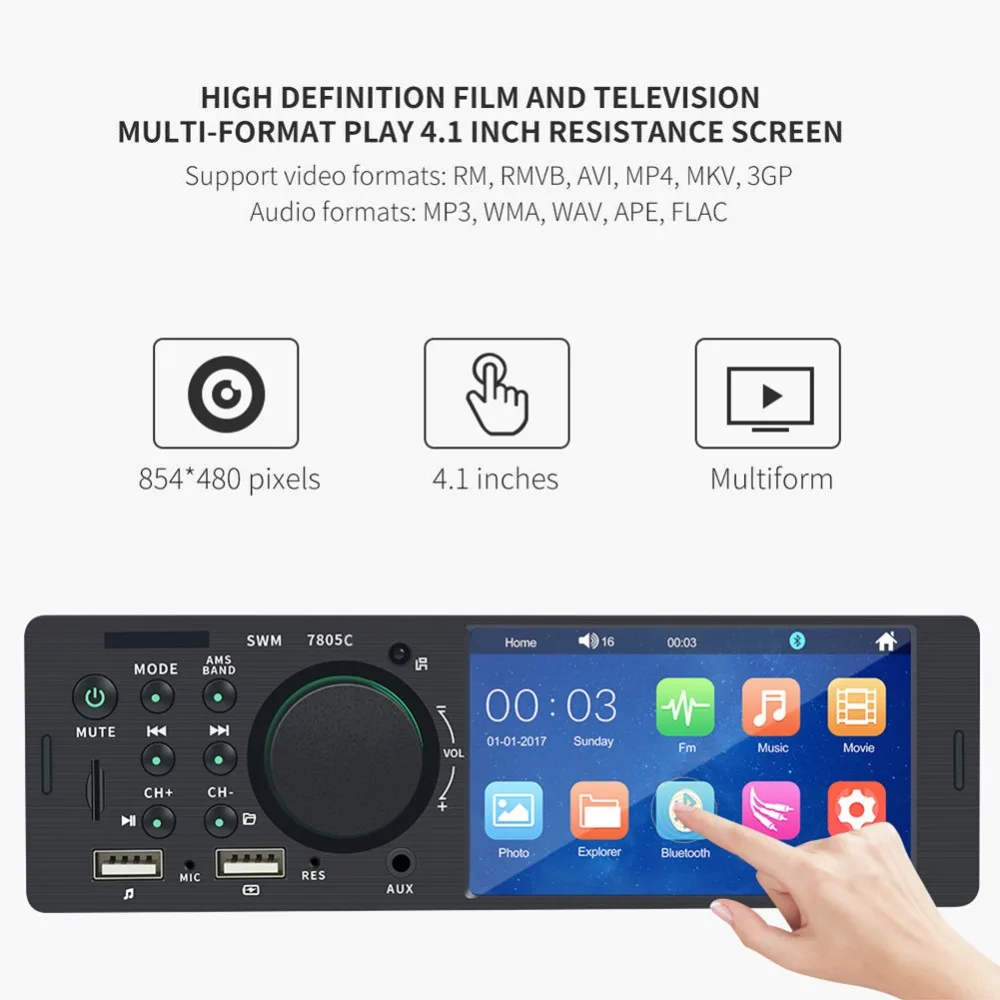 4,1 дюймов HD Автомобильный DAB+ Радио Стерео FM AM WMA Bluetooth MP5 сенсорный экран Автомобильный плеер Udisk