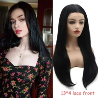 jeelion hair straight long 24inch black half hand tied heat resistant synthetic lace front wigs