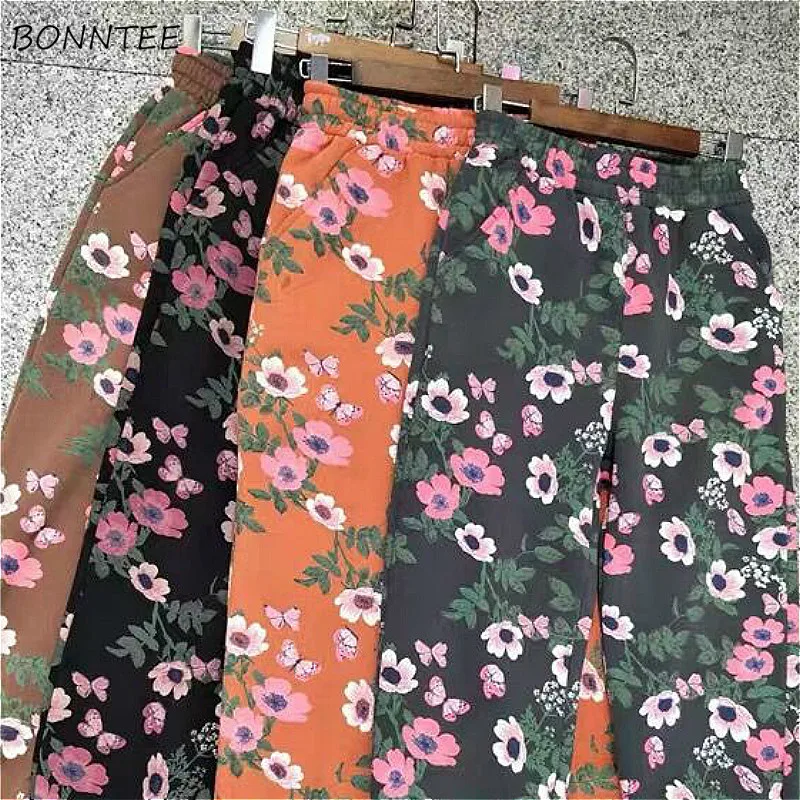 

Ankle-Length Pants Women Winter Casual All-match Loose Harem Trousers European Style Print Elastic Waist Aesthetic Thicker 2XL