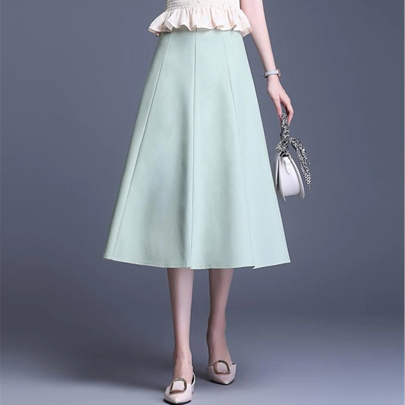 

Summer Autumn Women Elegant High Chic Skirt Female Casual A-Line Midi Skirts Office Lady Skirt