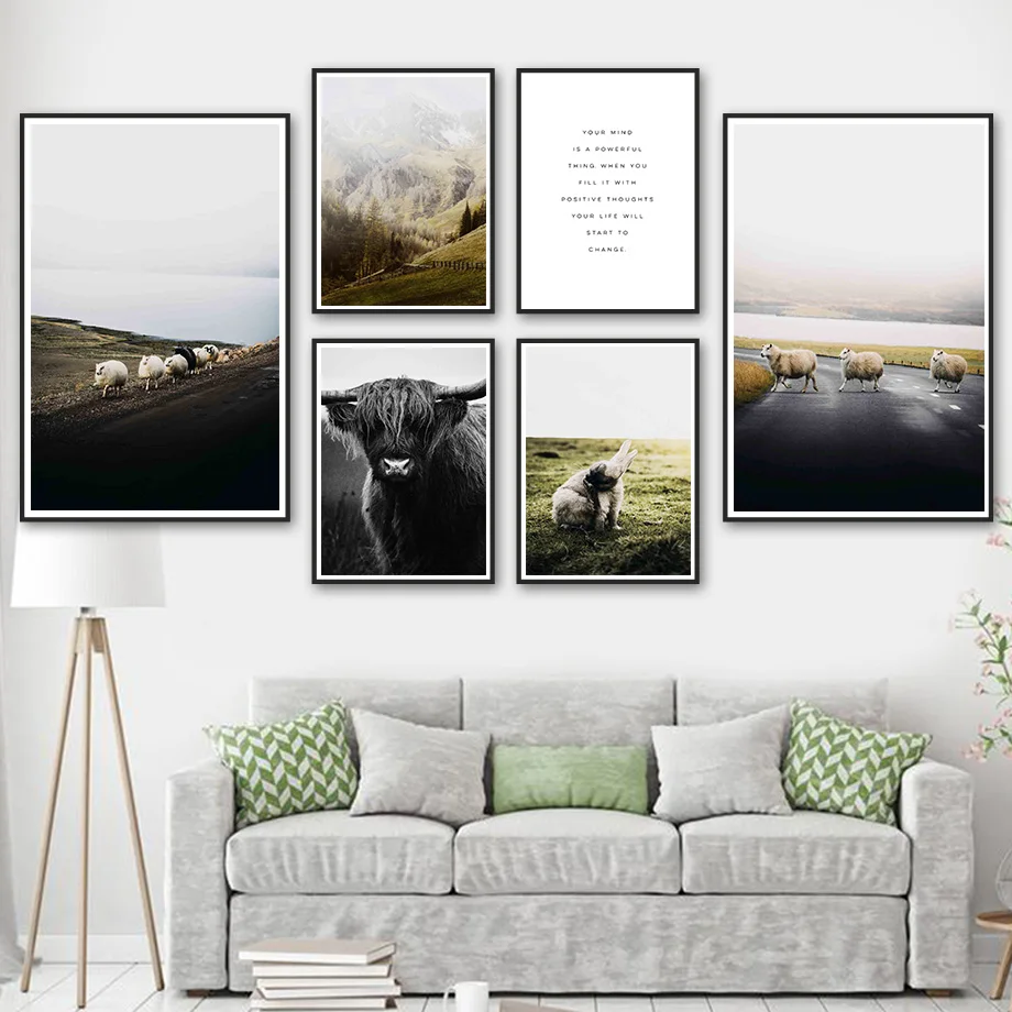 

Oxen Sheep Rabbit Mountain Lake Forest Wall Art Canvas Painting Nordic Posters And Prints Wall Pictures For Livig Room Decor