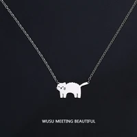 simple cartoon cute woman fashion glamour jewelry titanium steel cat pendant new 2021 necklace clavicle chain party jewelry gift