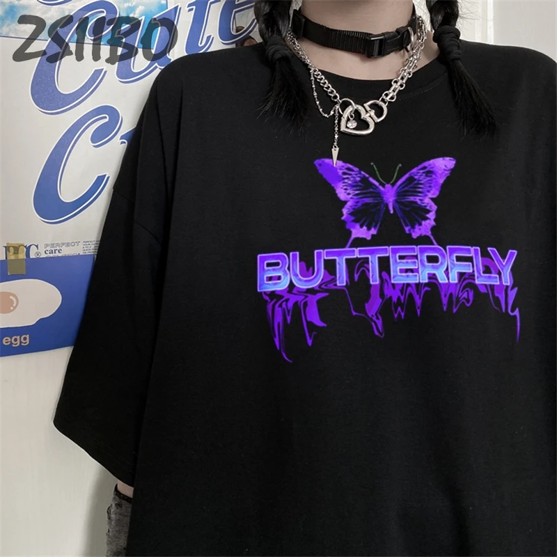 Мужская футболка большого размера в стиле хип-хоп унисекс с принтом бабочки и