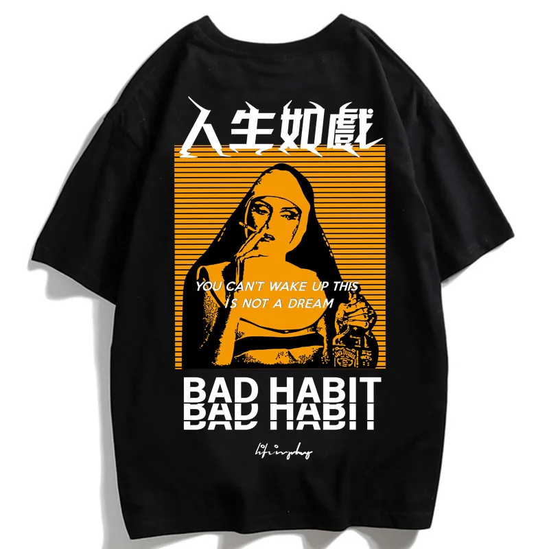 

2020 Japanese Harajuku tshirt men funny Hip Hop T Shirt Smoking Sister Picture Streetwear Summer Black/white Tops Tees Cotton